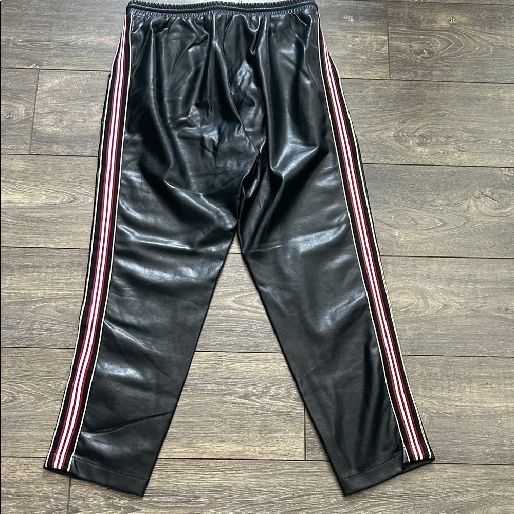 Track stripe pleather pants